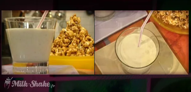 Milk-shake à la banane surmonté de pop-corn caramélisé et de caramel